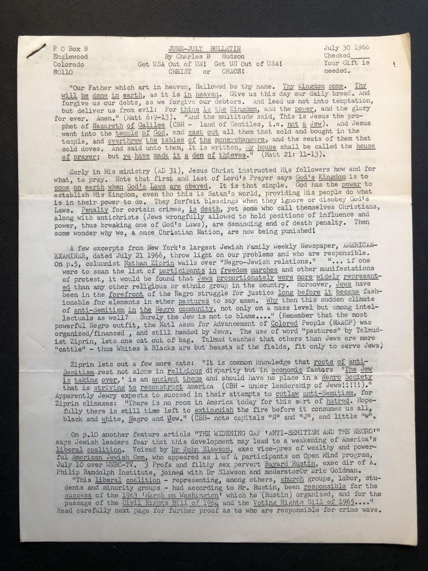 June-July Bulletin July 30, 1966: Get USA out of UN! Get UN Out of USA ...