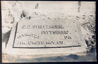 Item #H35710 Ca. 1910 9x6 photo E. C. Stritzinger "gravestone" in beach sand, American Novelty...