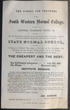 Item #H36142 1867 flyer advertising South Western Normal College, California Pa (Washington County