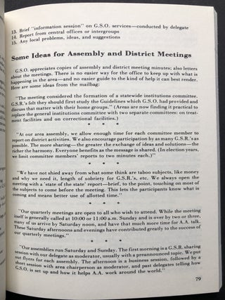 The Group Handbook (1983 vinyl binder with lots of brochures, AA Service Manual, Eastern United States A. A. Directory for 1984, etc.)