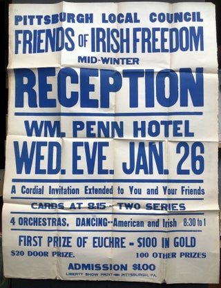 Item #H36445 1916 poster for Pittsburgh's Friends of Irish Freedom for a reception at the William...