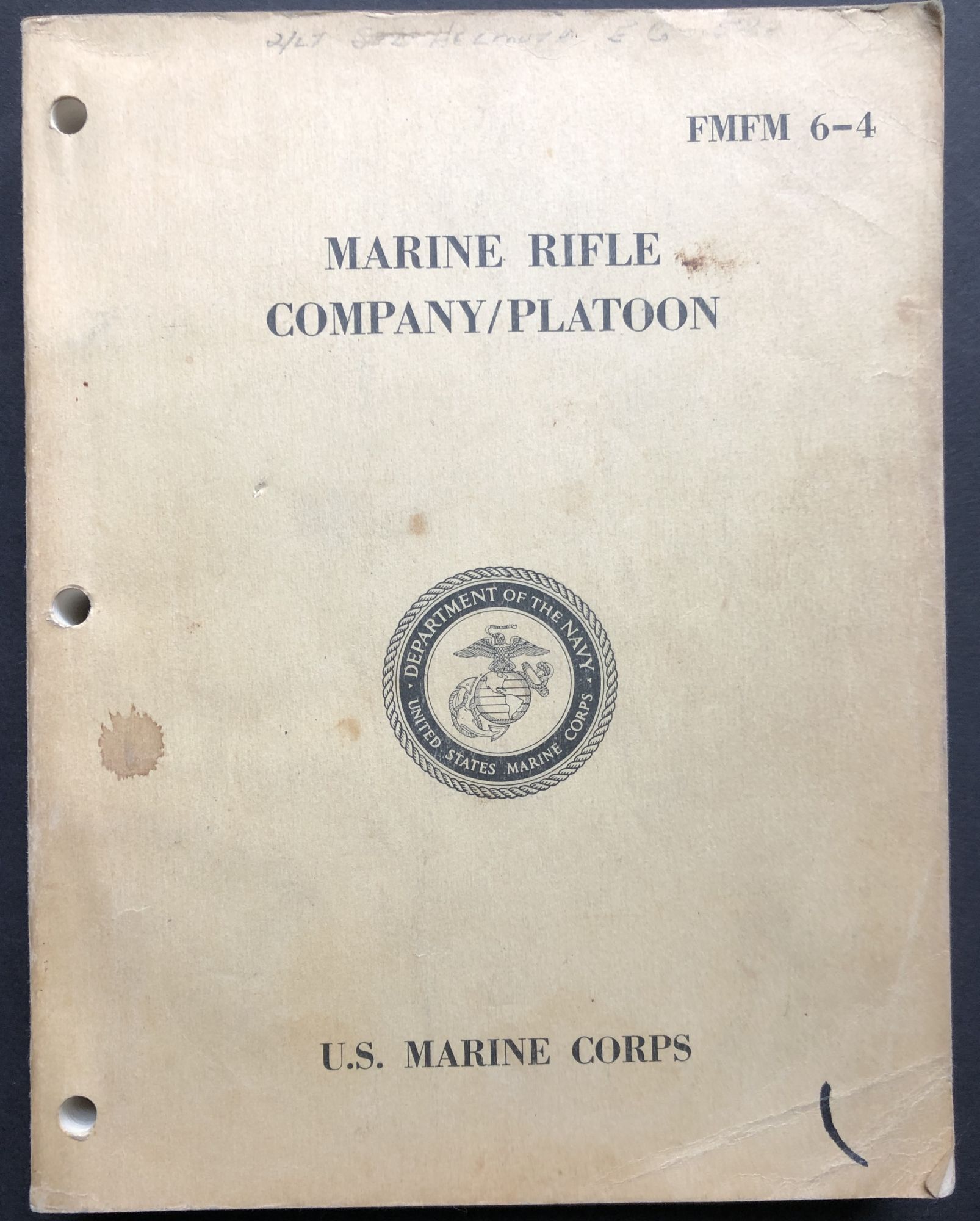 Marine Rifle Company/Platoon; FMFM 6-4 1965 manual | U. S. Marine
