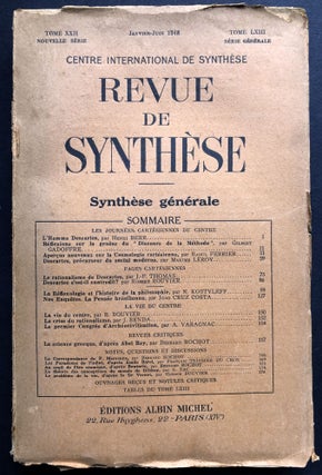 Item #H36696 Revue de Synthese, Janvier - Juin 1948: Synthese Generale & studies of Descartes &...