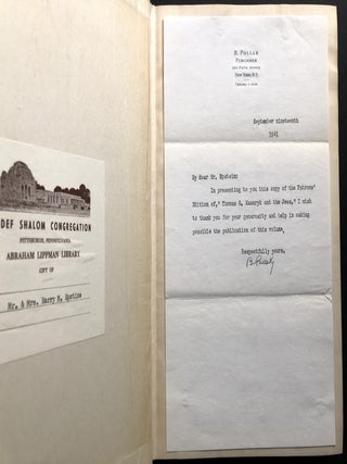 Thomas G. Masaryk and the Jews, Patron's edition, limited, with note from publisher