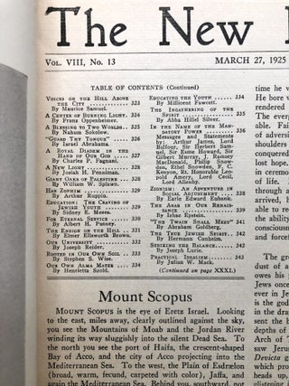 The New Palestine: Hebrew University Issue, March 27, 1927