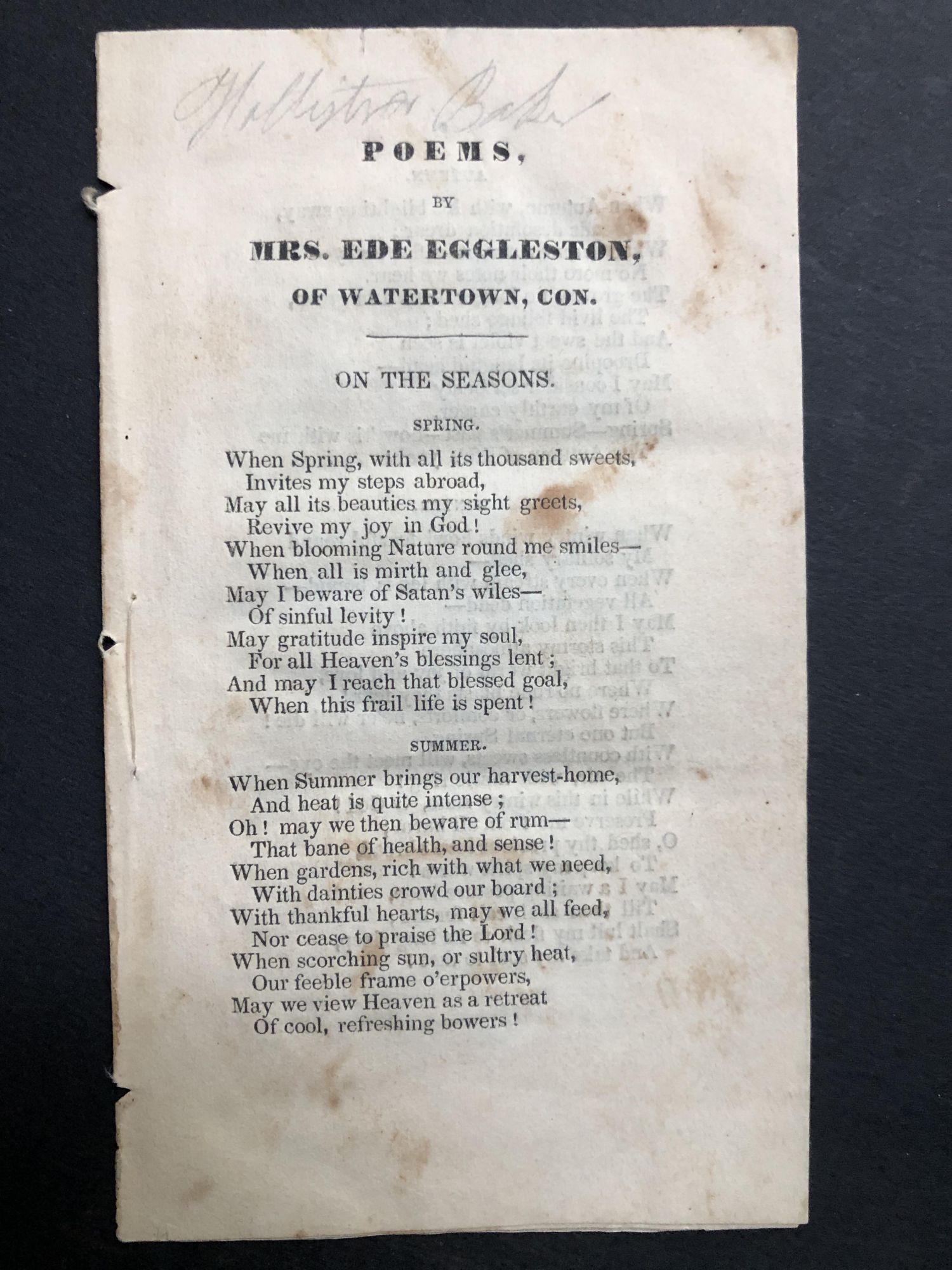 Poems, by Mrs. Ede Eggleston of Watertown, Con | Mrs. Ede Eggleston