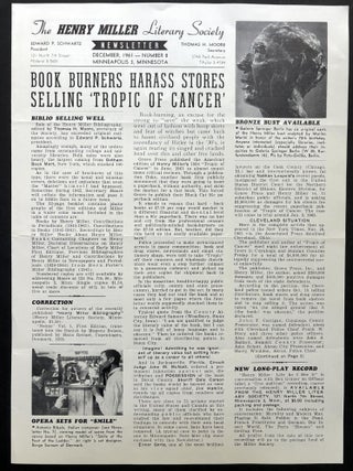 Item #H37602 The Henry Miller Literary Society Newsletter, No. 8, December 1961. Henry Miller, ed...