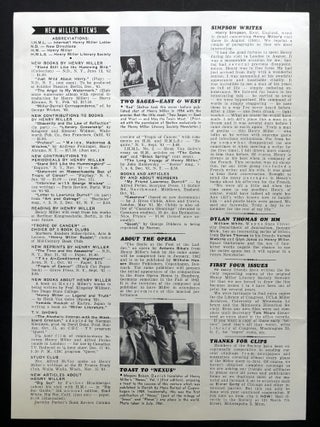 The Henry Miller Literary Society Newsletter, No. 8, December 1961