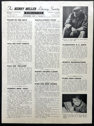 Item #H37603 The Henry Miller Literary Society Newsletter, No. 5, November 1960. Henry Miller, ed...