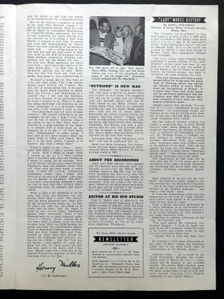 The Henry Miller Literary Society Newsletter, No. 5, November 1960