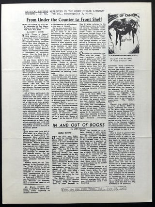 Item #H37604 4 pp. 1961 leaflet of Critical Reviews of "Tropic of Cancer" Henry Miller