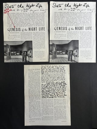 Item #H37609 Large promotional flyer x 3 for Miller and Bezalel Schatz's "Into the Night Life"...
