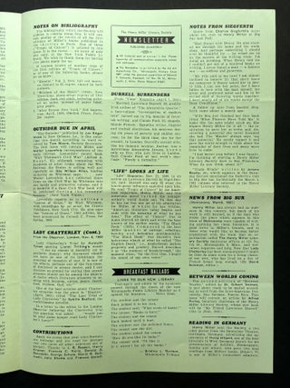 The Henry Miller Literary Society Newsletter, No. 6, April 1961