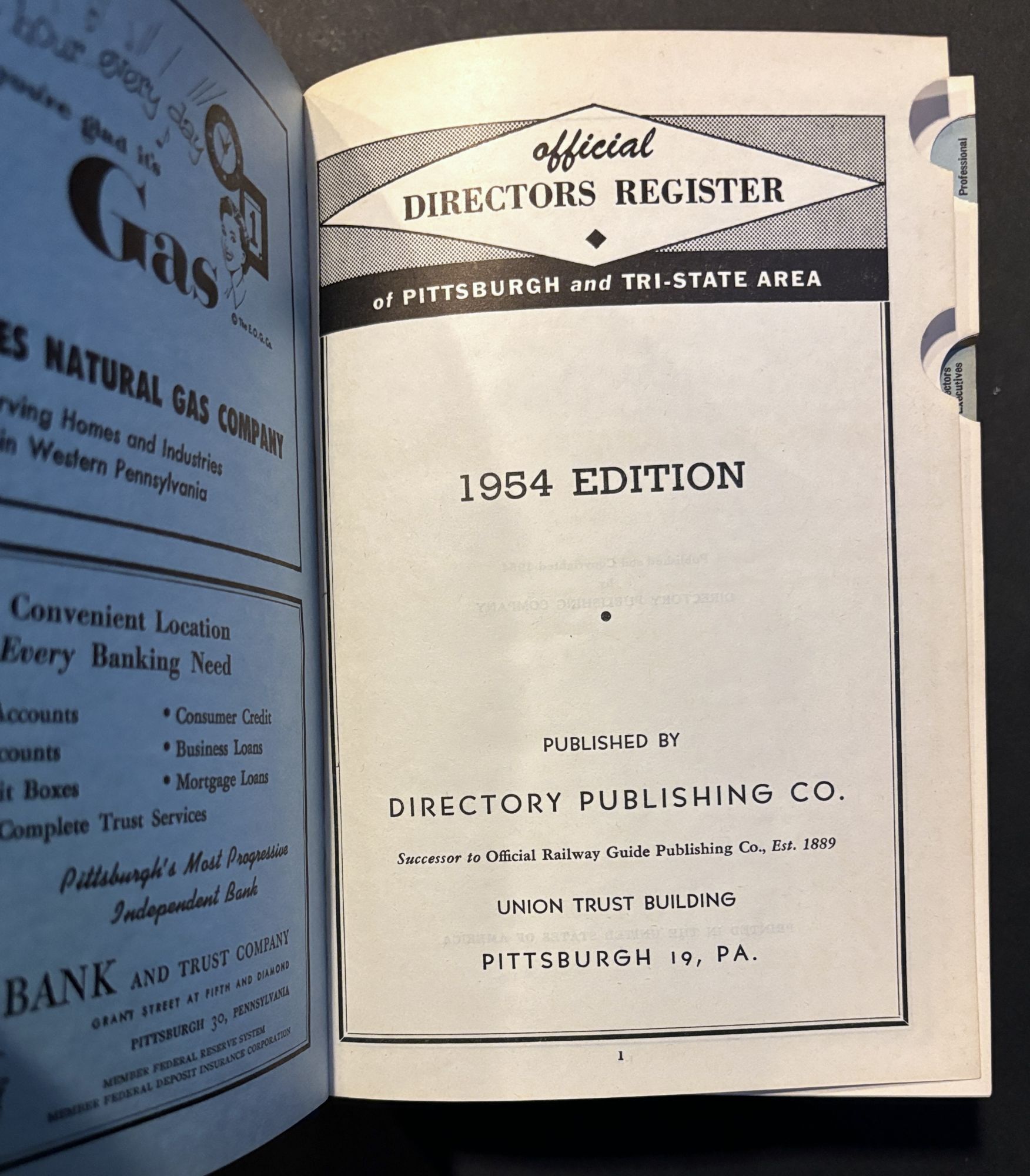 Official Directors Register of Pittsburgh and Tri-State Area, 1954 Edition