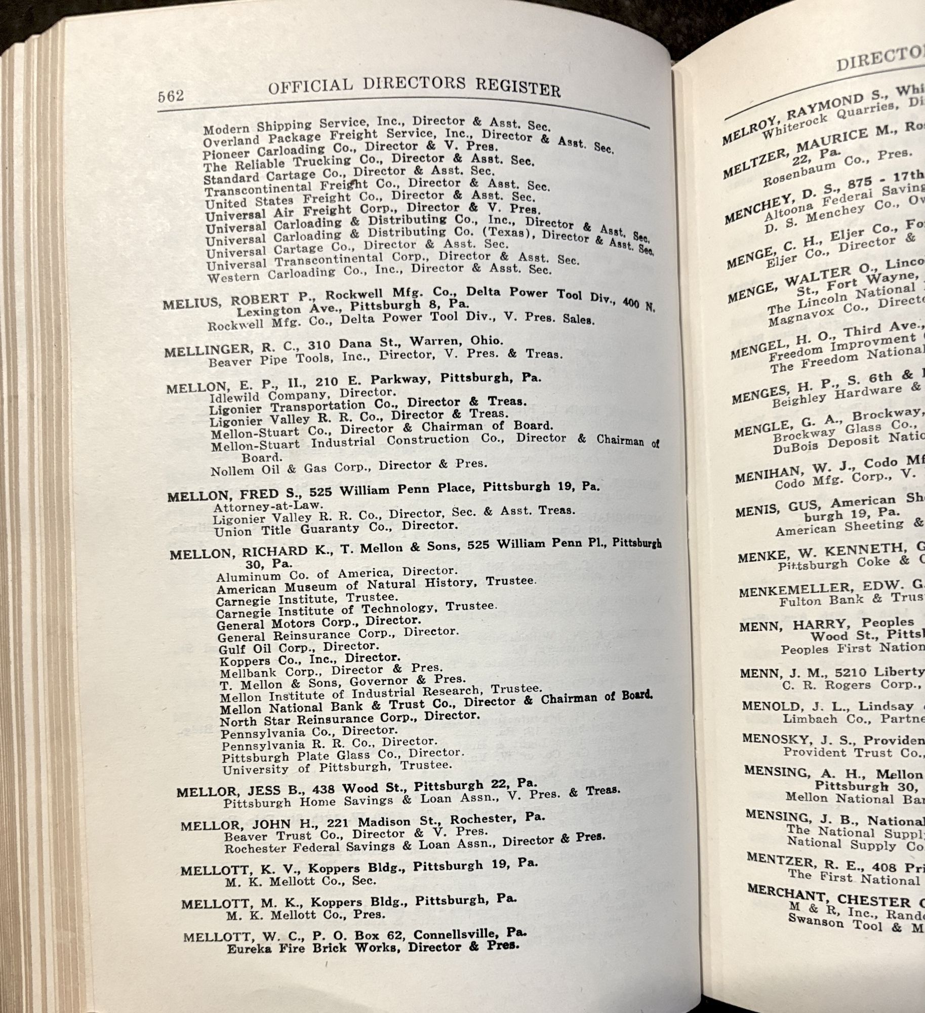 Official Directors Register of Pittsburgh and Tri-State Area, 1954 Edition