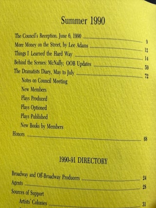The Dramatists Guild Quarterly: Spring, Summer, Autumn & Winter 1990: Things I Learned the Hard Way I & II with Feiffer, Pierson, Sweet & Wilson, Durang conversation, etc.