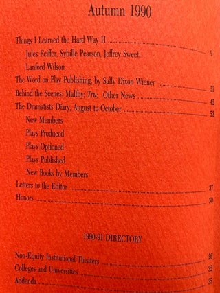 The Dramatists Guild Quarterly: Spring, Summer, Autumn & Winter 1990: Things I Learned the Hard Way I & II with Feiffer, Pierson, Sweet & Wilson, Durang conversation, etc.