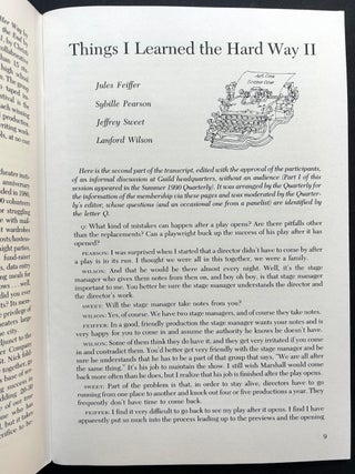 The Dramatists Guild Quarterly: Spring, Summer, Autumn & Winter 1990: Things I Learned the Hard Way I & II with Feiffer, Pierson, Sweet & Wilson, Durang conversation, etc.