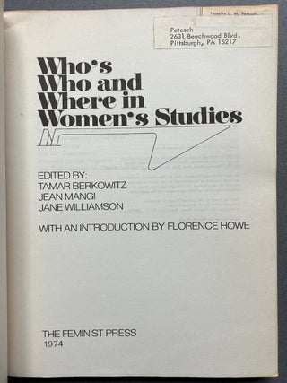 Who's Who and Where in Women's Studies