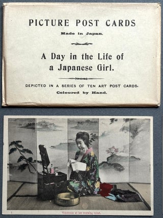 Ca. 1907 A Day in the Life of a Japanese Girl, set of 10 colored postcards in envelope