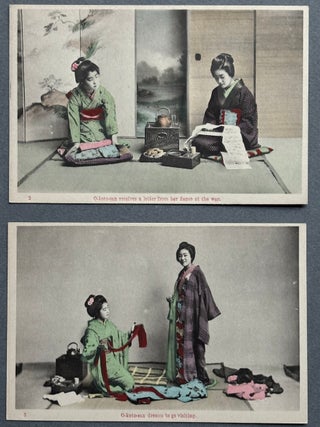 Ca. 1907 A Day in the Life of a Japanese Girl, set of 10 colored postcards in envelope