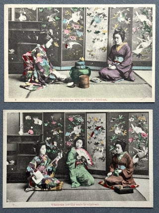 Ca. 1907 A Day in the Life of a Japanese Girl, set of 10 colored postcards in envelope
