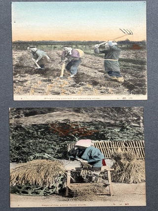 Ca. 1905-1910 The Rice Industry of Japan, 10 postcards hand colored, in envelope