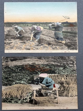 Ca. 1905-1910 The Rice Industry of Japan, 10 postcards hand colored, in envelope