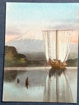 5 hand colored postcards of Japanese landscape scenes, early 1900s: Fuji etc.