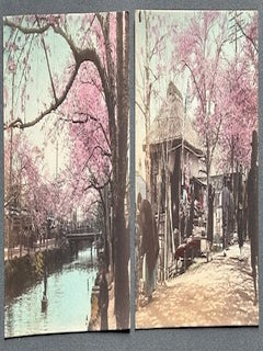 9 hand colored postcards of Japan working and urban scenes, early 1900s