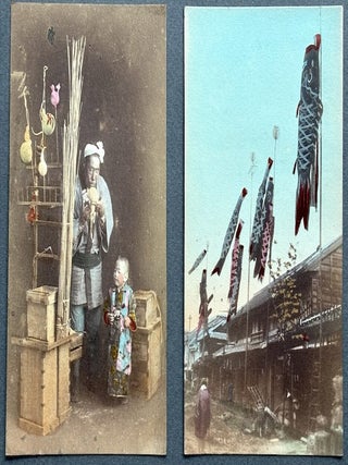 9 hand colored postcards of Japan working and urban scenes, early 1900s