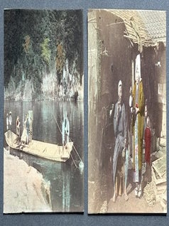 9 hand colored postcards of Japan working and urban scenes, early 1900s