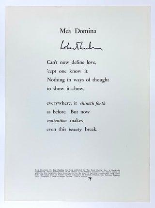 Item #H38940 Mea Domina, 1976 broadside limited to 100 signed numbered copies. Robert Creeley
