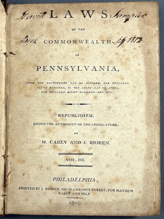 Laws of the Commonwealth of Pennsylvania, Vol. III (1803)