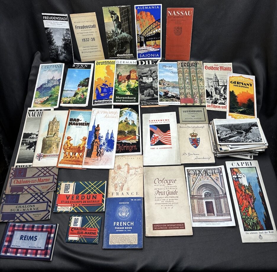 Shoebox full of brochures, travel guides, photos, postcards of 1930s ...