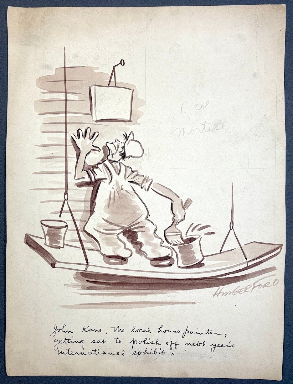 Ca. 1930 original pen & ink wash cartoon featuring John Kane getting ...