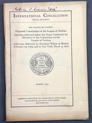 Item #H39955 International Conciliation, Special Bulletin, March 1919: Proposed Constitution of...