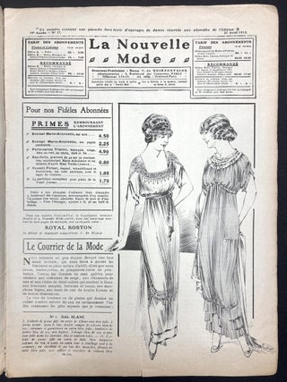 La Nouvelle Mode, 27 Avril 1913French fashion magazine) with inserted color plate and folding pattern