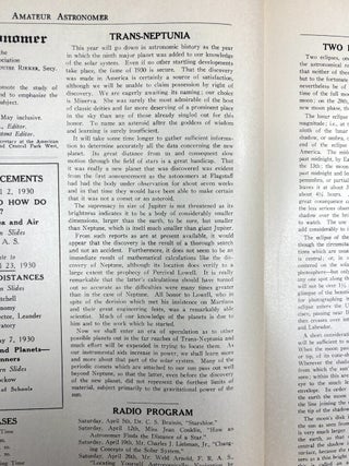 The Amateur Astronomer, Vol. I no. 1 (April 1929) - Vol. VIII no. 3, Spring 1936