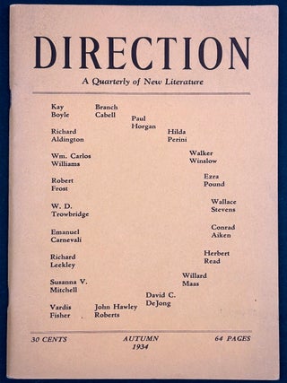 Item #H40575 Direction Autumn 1934, Vol. 1 no. 1. Kerker Quinn, WC Williams eds. Wallace Stevens,...