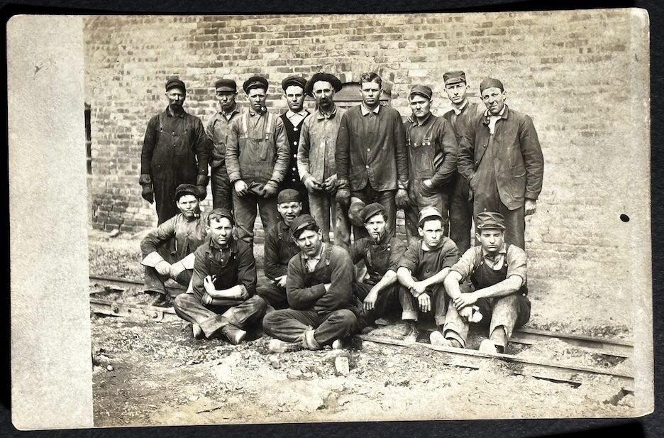 3 Ca. 1910s real photo postcards of groups of blue collar laborers ...