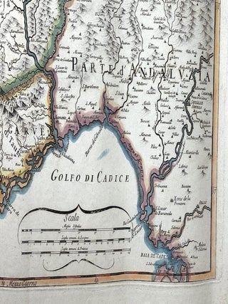 1692 fine colored map of southern Portugal: Parte Meridionale del Regno di Portogallo