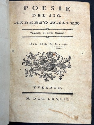 Item #H40791 Poesie del Sig. Alberto Haller, Tradotte in versi Italiani dal Sig. A. S. (Soresi),...