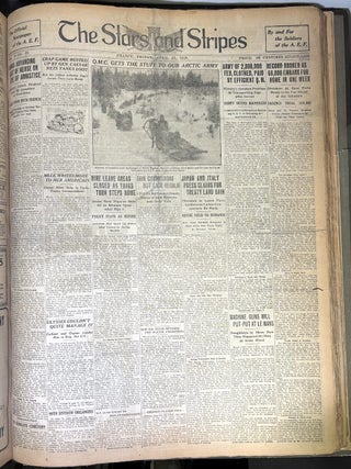 Folio bound volume of The Stars and Stripes 1918-1919 complete including signed photo of Pershing, rare uncirculated Anniversary Number, etc.