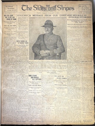 Folio bound volume of The Stars and Stripes 1918-1919 complete including signed photo of Pershing, rare uncirculated Anniversary Number, etc.