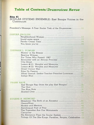 Drumvoices Vol. 1 nos. 1/2, Fall-Winter 1991-92, premier double issue