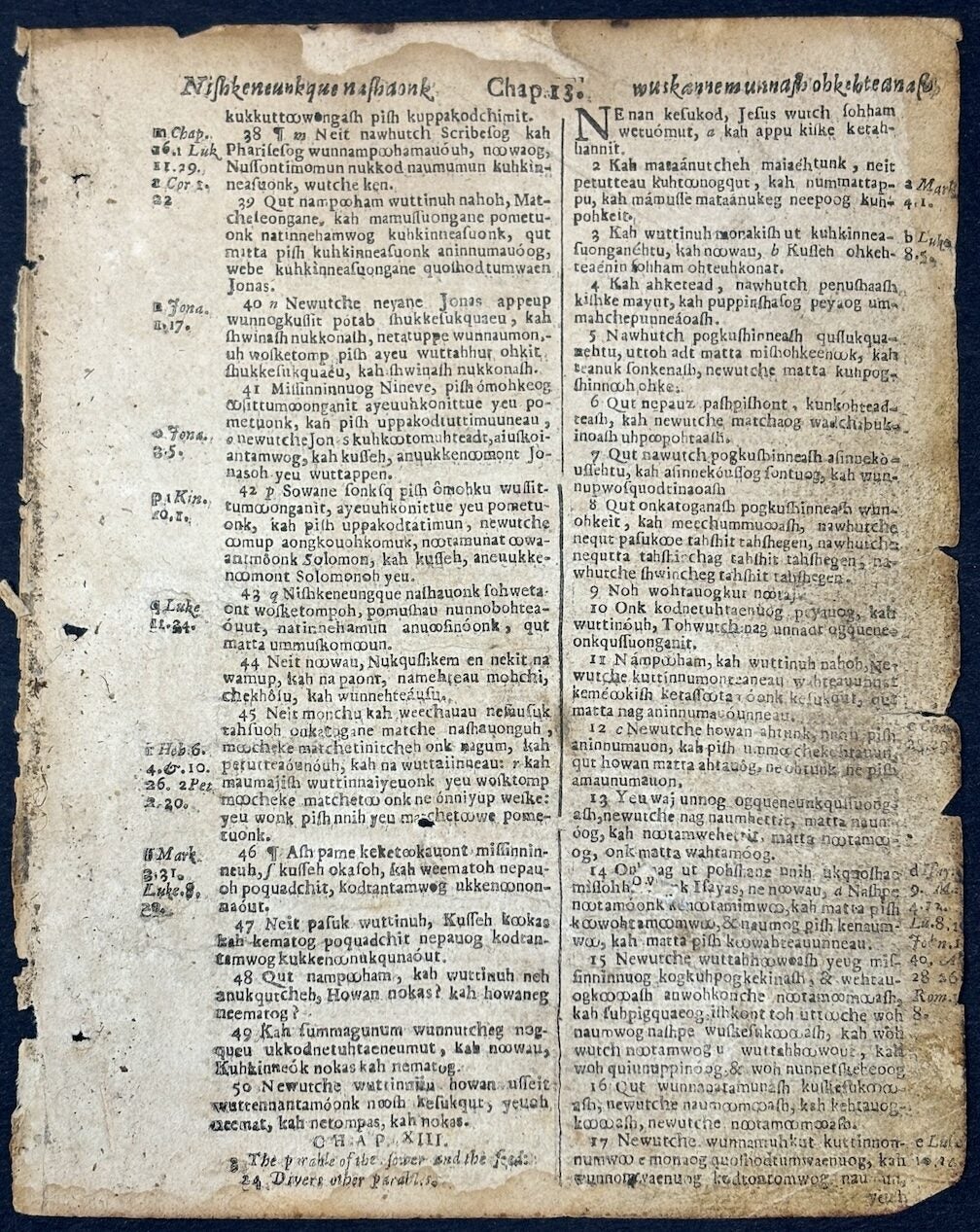 1663 leaf from Eliot Indian Bible with accompanying booklet: The ...