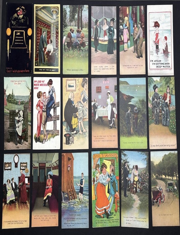 Item #H41457 77 early-1900s comedic postcards on couples, flirtation, sex, wooing, courtship, derrieres...