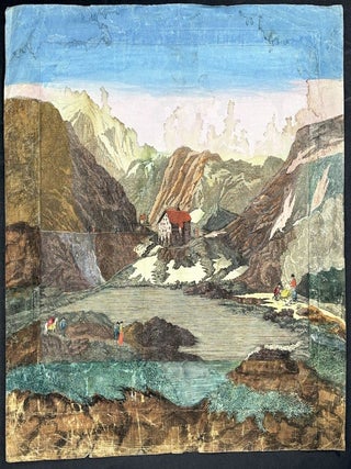 4 Vues D'Optique ca. 1780s: Vue Meridionale de la grande Place, dite la Carriere a Nancy; Vue Perspective du Palais du Duc d'Aveiro a Lisbonne; Pont du Diable, St. Gotthard Switzerland; Hospice du St. Bernard, Switzerland