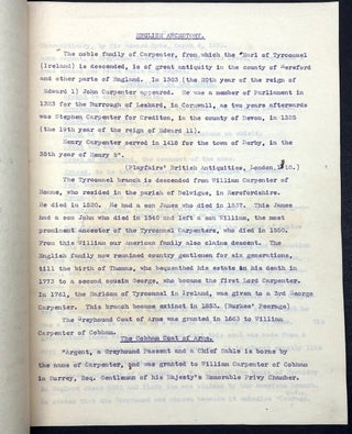 History of the Carpenter Family (1911); 10 pp. typescript